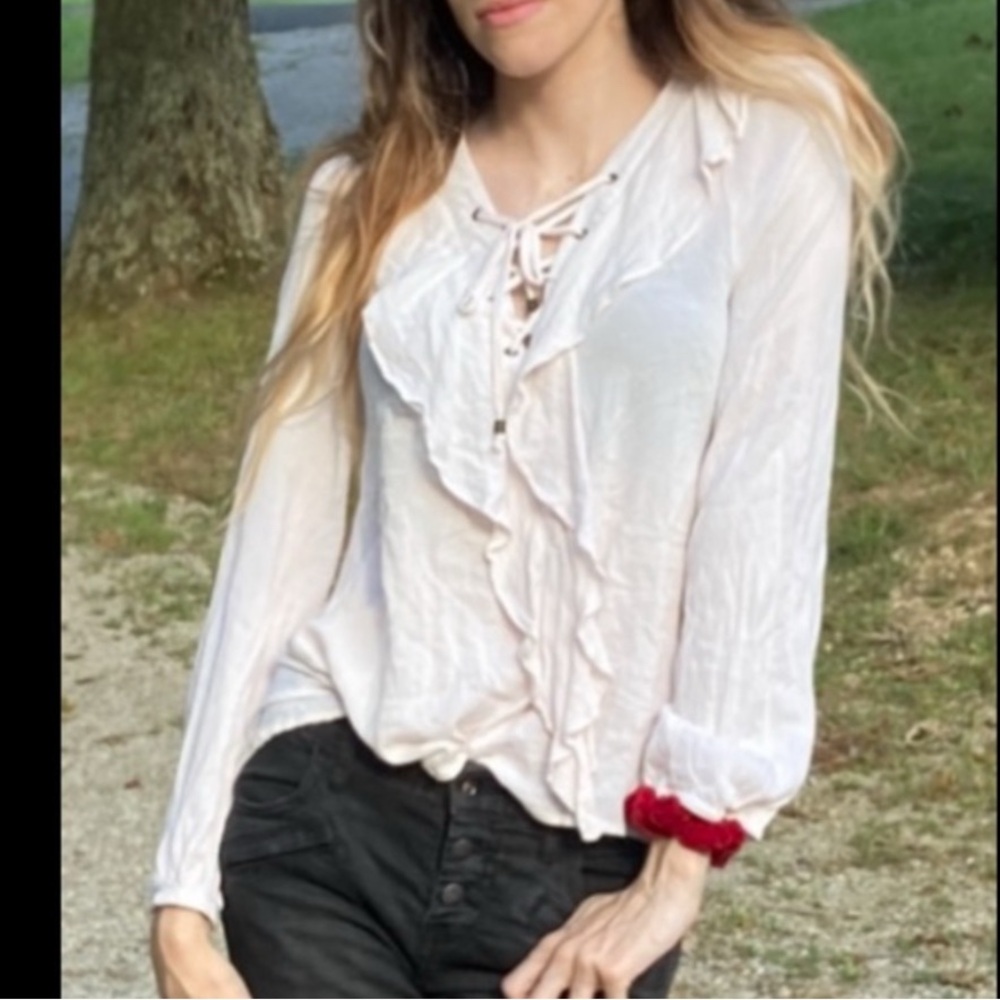 Altar’d State White Lace Up Peasant Blouse S
